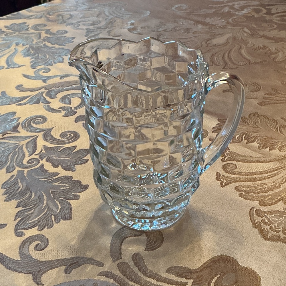 Colony Whitehall cube pattern clear glass pitcher